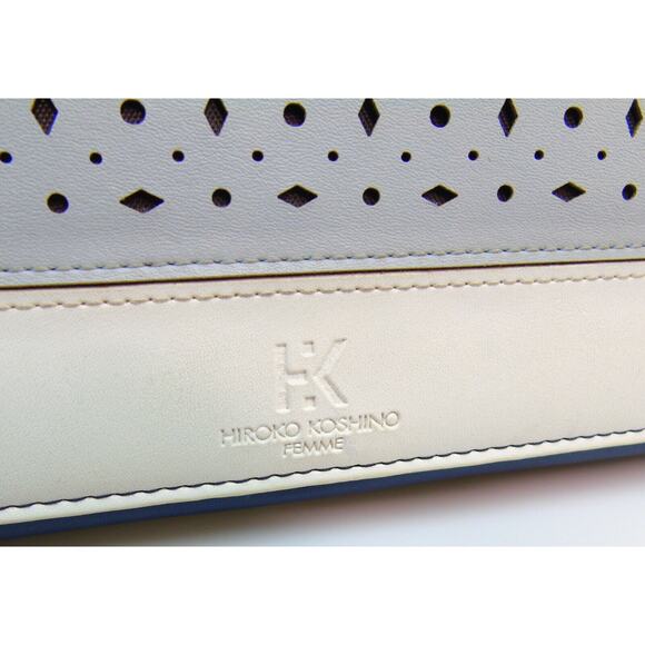 Hiroko Koshino Femme FULL WALLET Blue White Tan HK Logo Snap Zip Closure - Picture 4 of 7